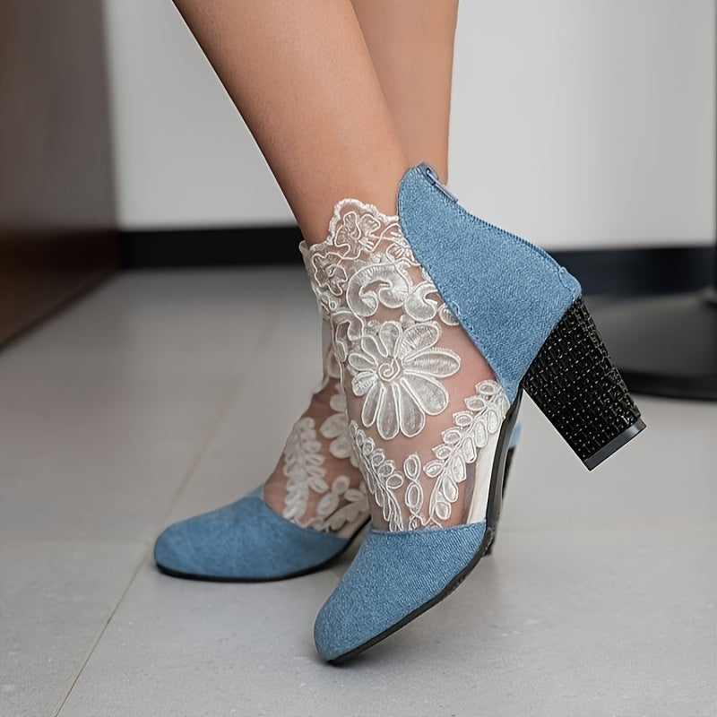 Blanche | Bottines Élégantes à Dentelle Fleurie