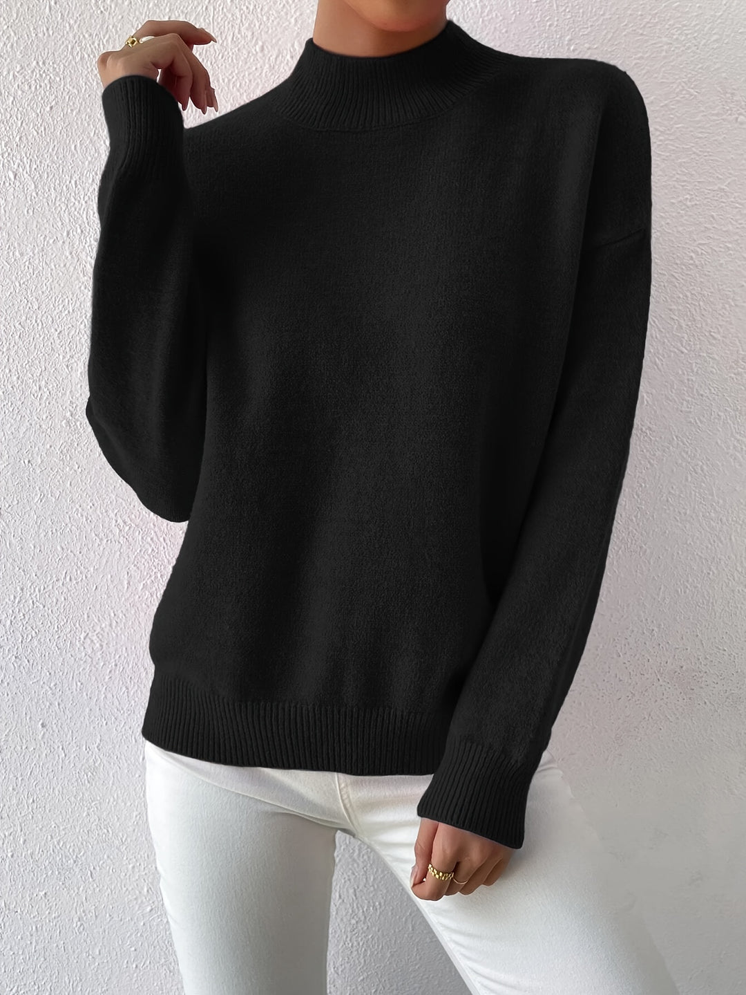 Geneviève | Pull Élégant Col Montant Épaules Tombantes