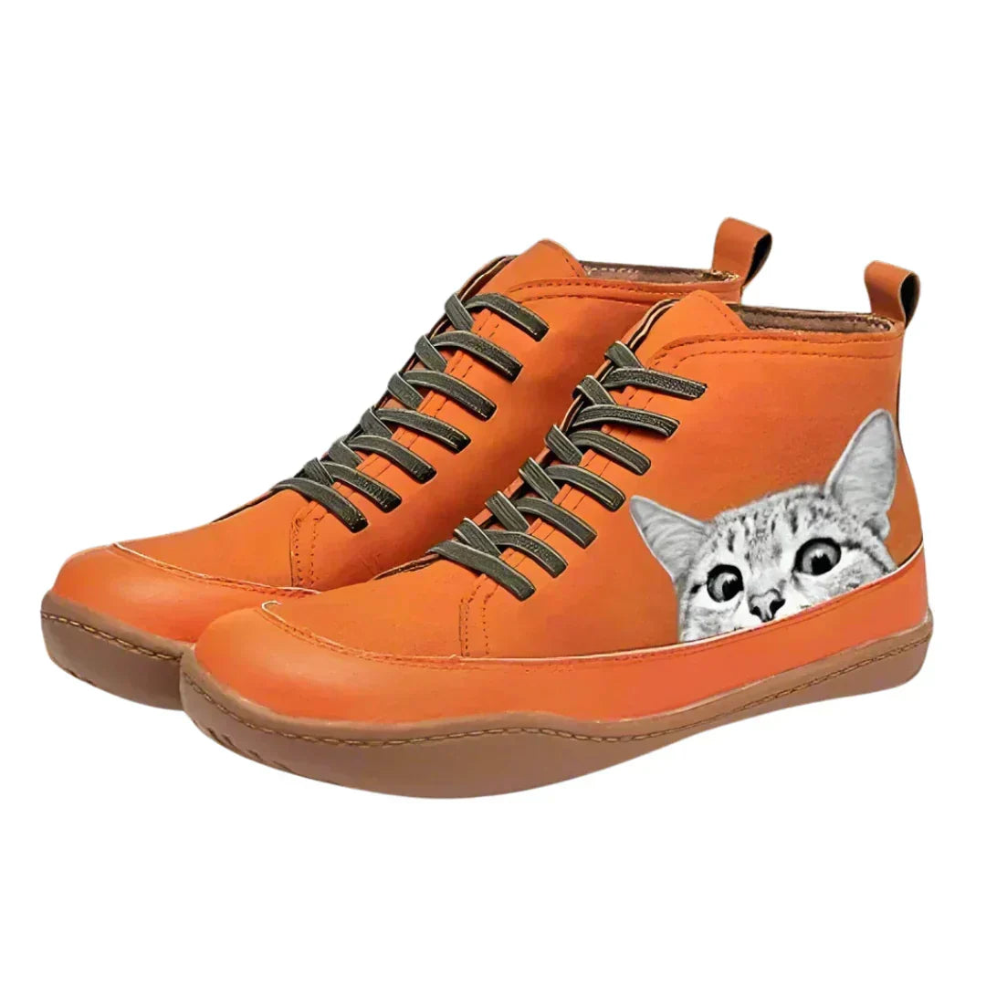 Océane | Bottines Montantes au Motif Chat