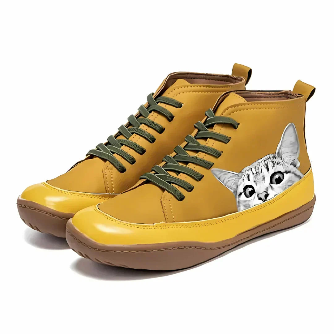 Océane | Bottines Montantes au Motif Chat