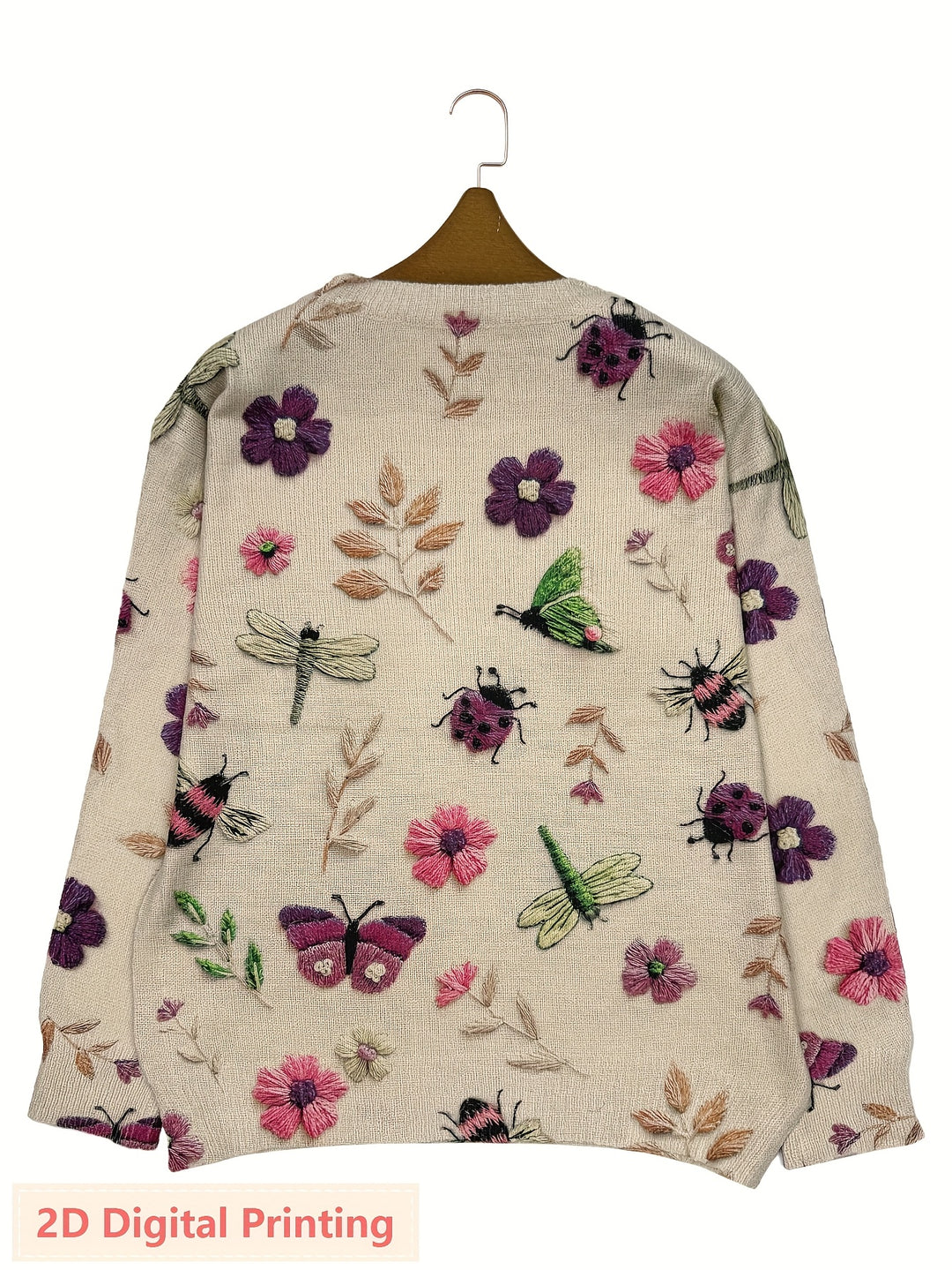 Delphine | Pull Brodé Fleurs et Insectes