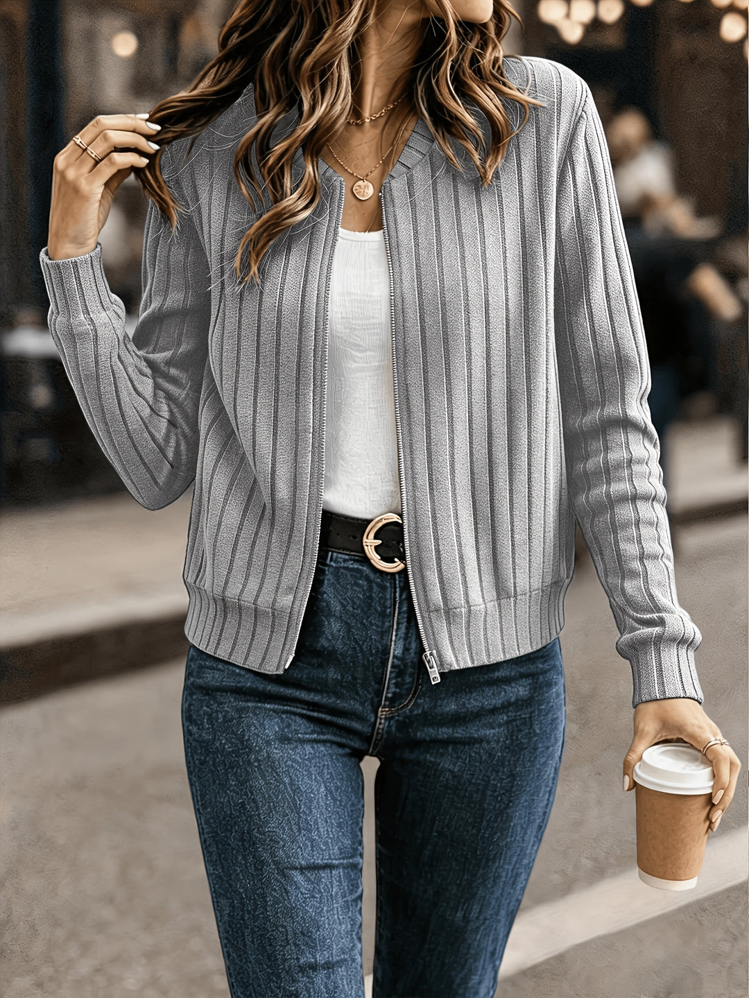 Séverine | Veste Zippée Côtelée Élégante