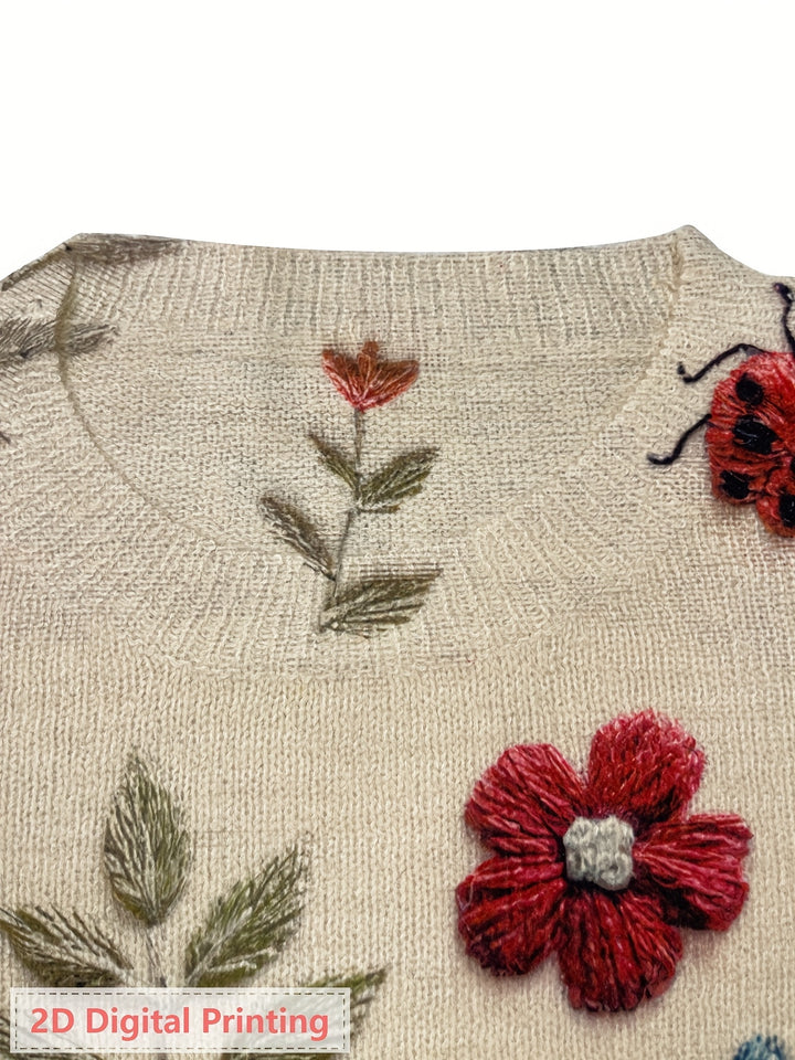 Delphine | Pull Brodé Fleurs et Insectes