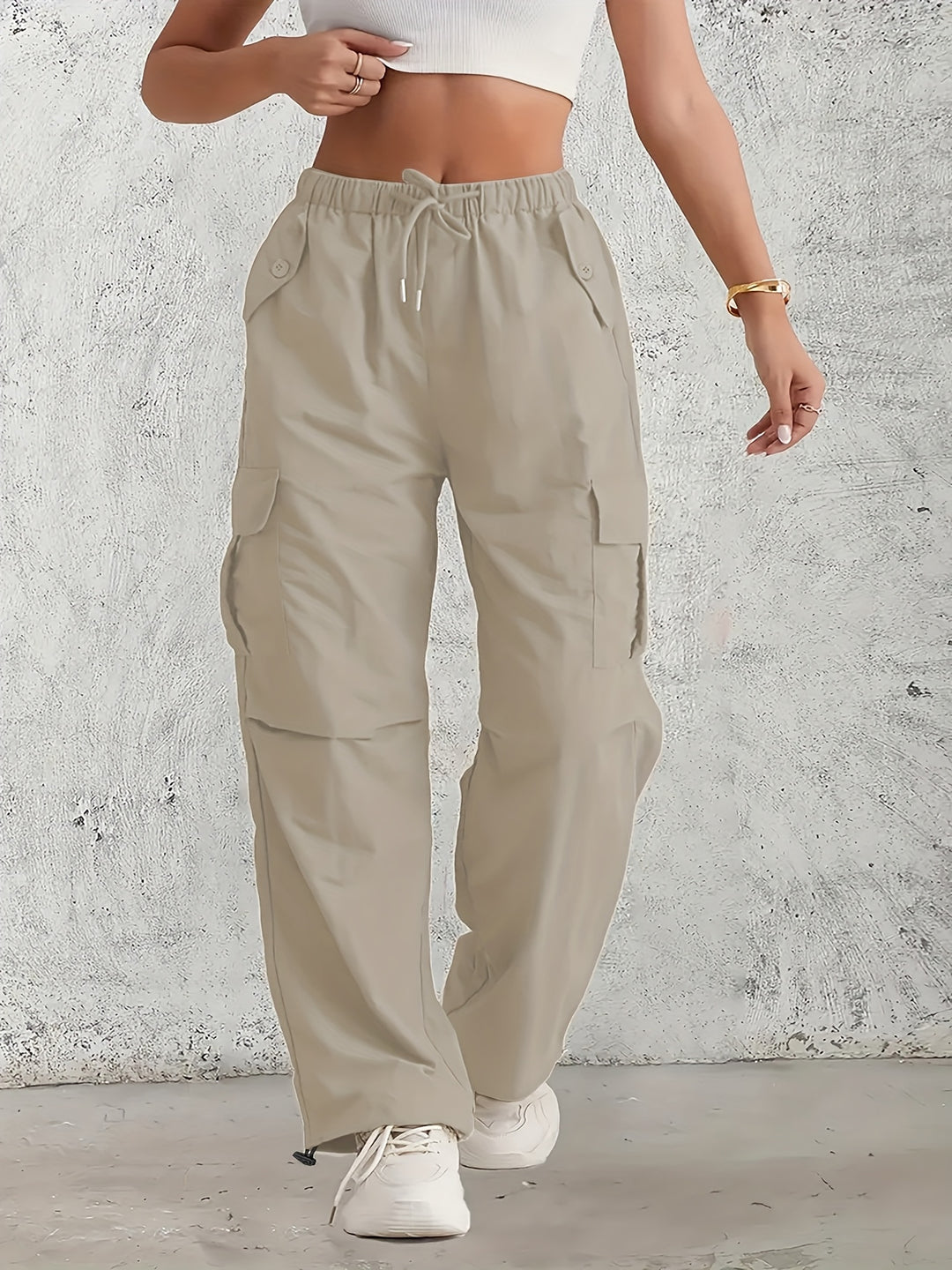 Corinne | Pantalon Cargo Fluide à Taille Coulissée