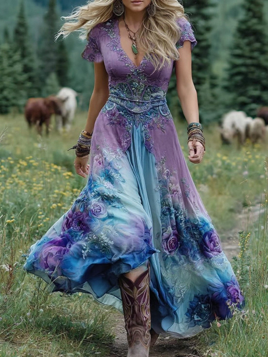 Émeline | Robe Longue à Fleurs Bohème