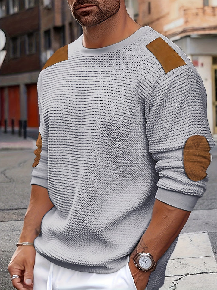 Thibault | Pull texturé à col rond et empiècements contrastés
