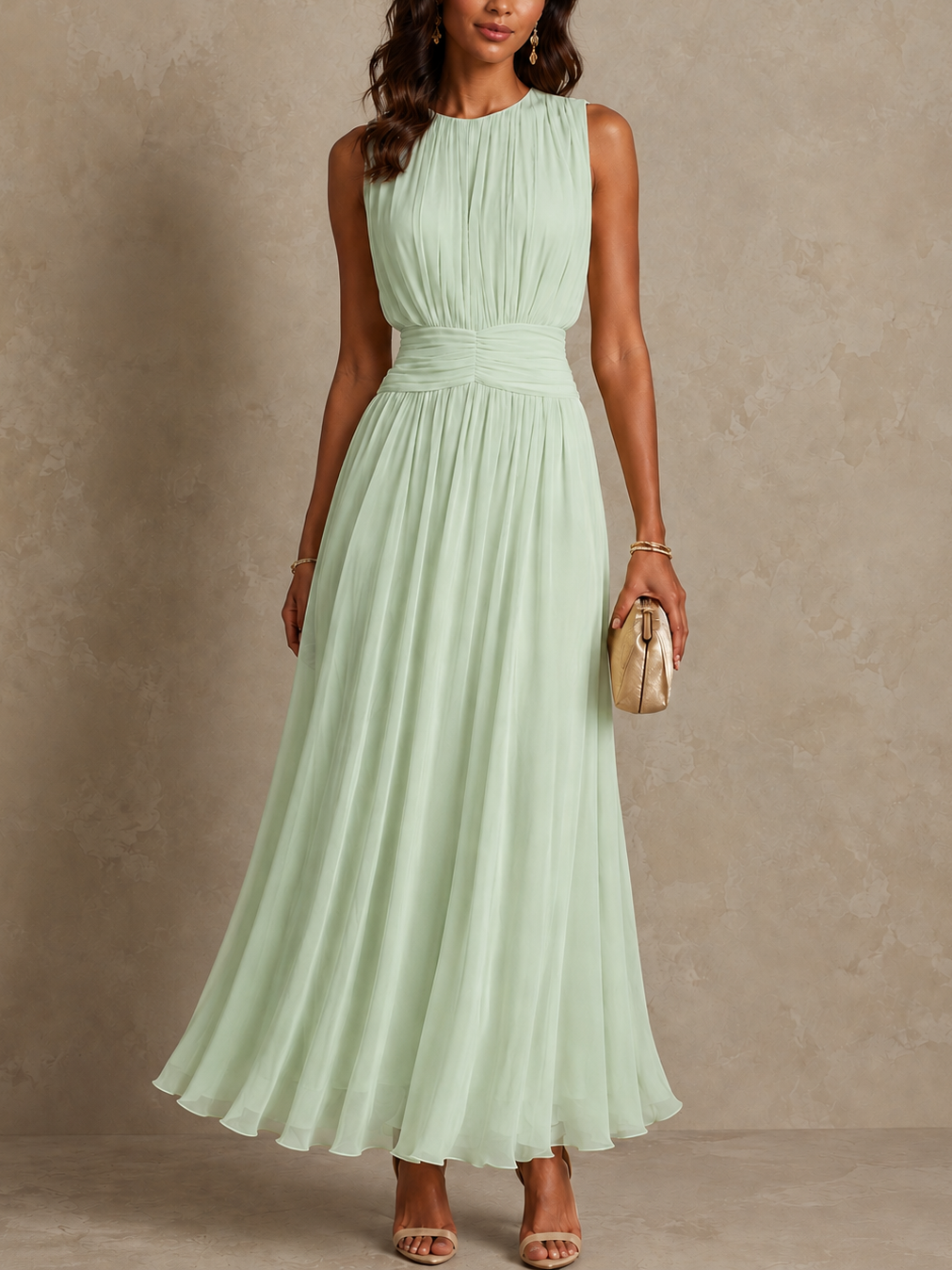 Flavie | Robe Longue Taille Froncée Sans Manches