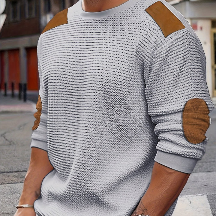 Thibault | Pull texturé à col rond et empiècements contrastés
