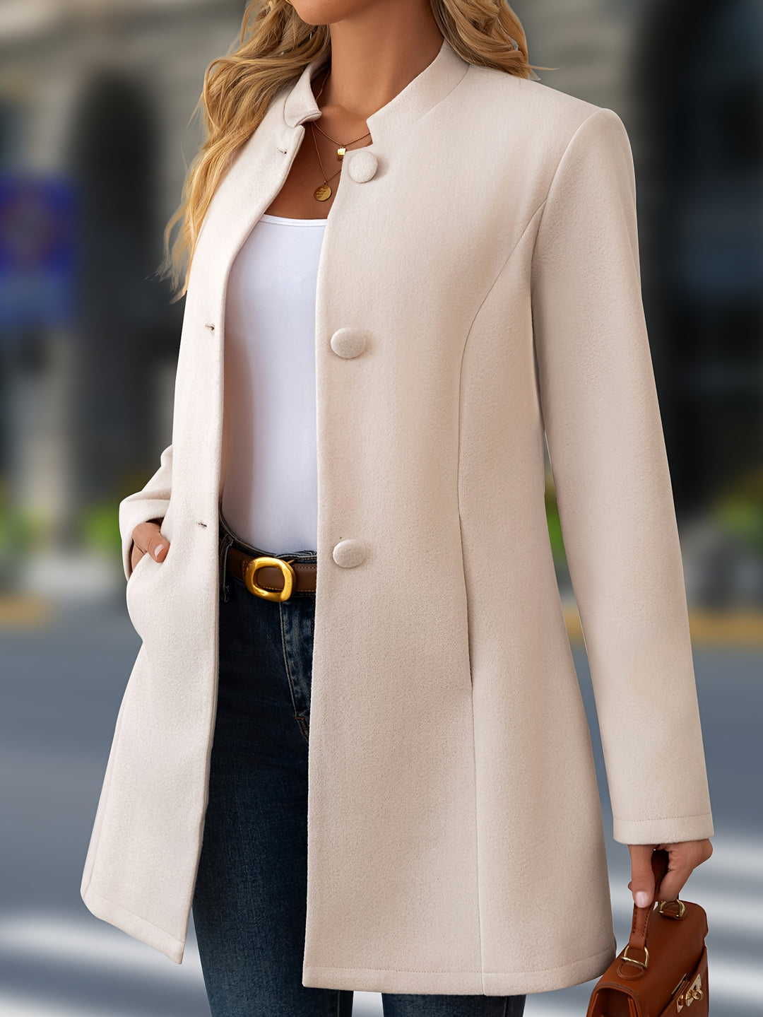 Agnès | Manteau Élégant Mi-Long à Col Montant