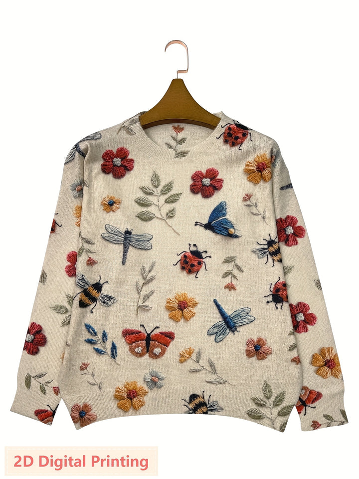 Delphine | Pull Brodé Fleurs et Insectes