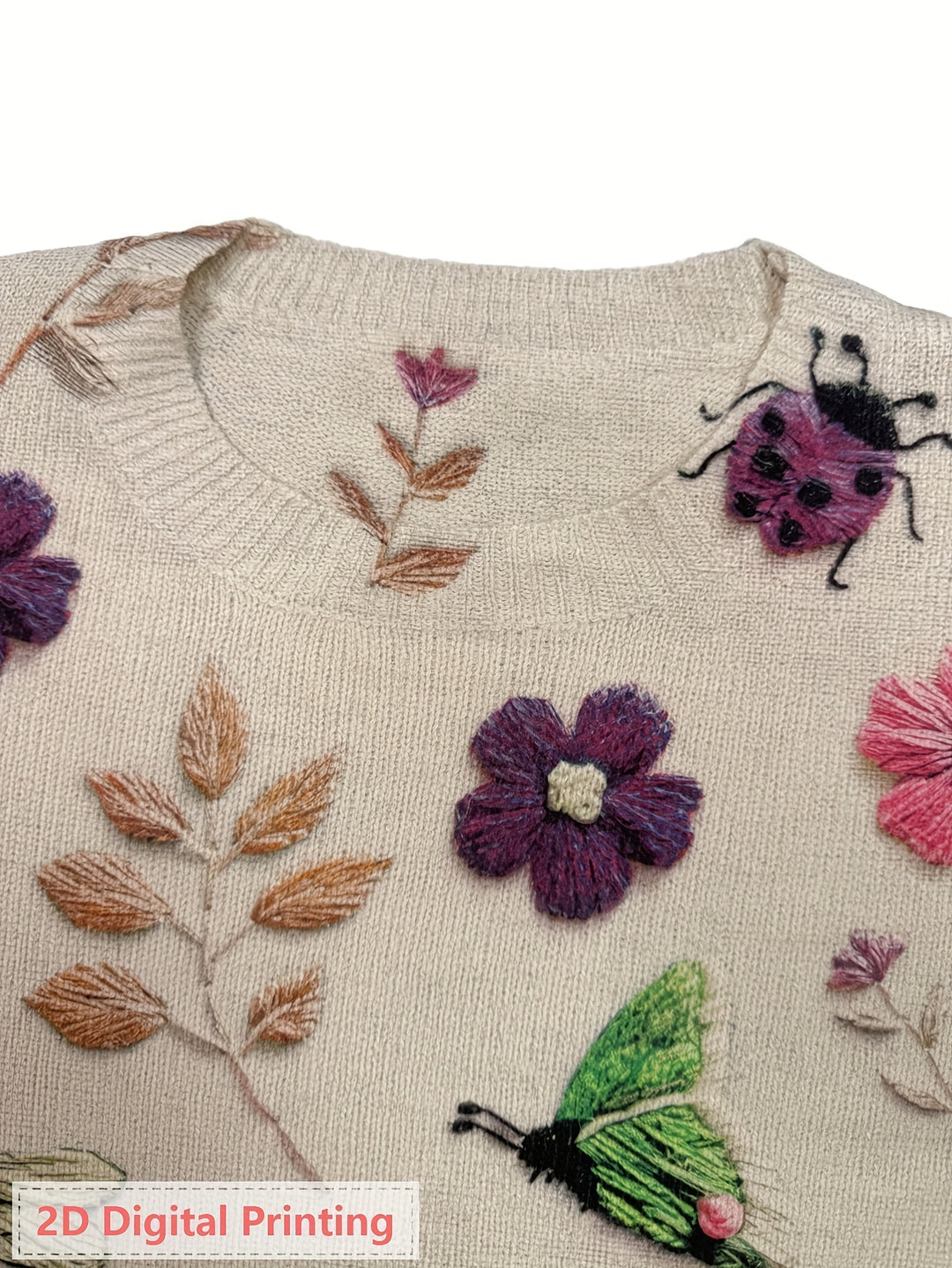 Delphine | Pull Brodé Fleurs et Insectes