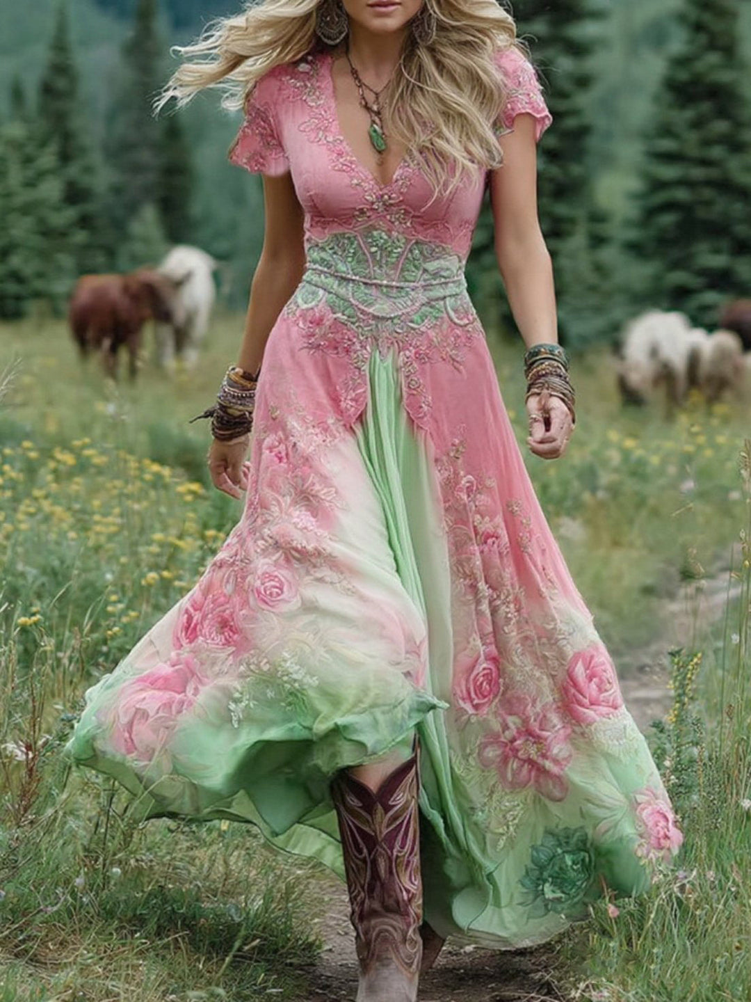 Émeline | Robe Longue à Fleurs Bohème