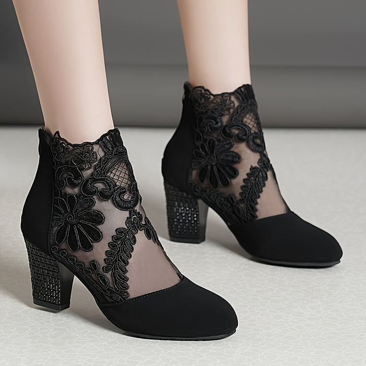 Blanche | Bottines Élégantes à Dentelle Fleurie
