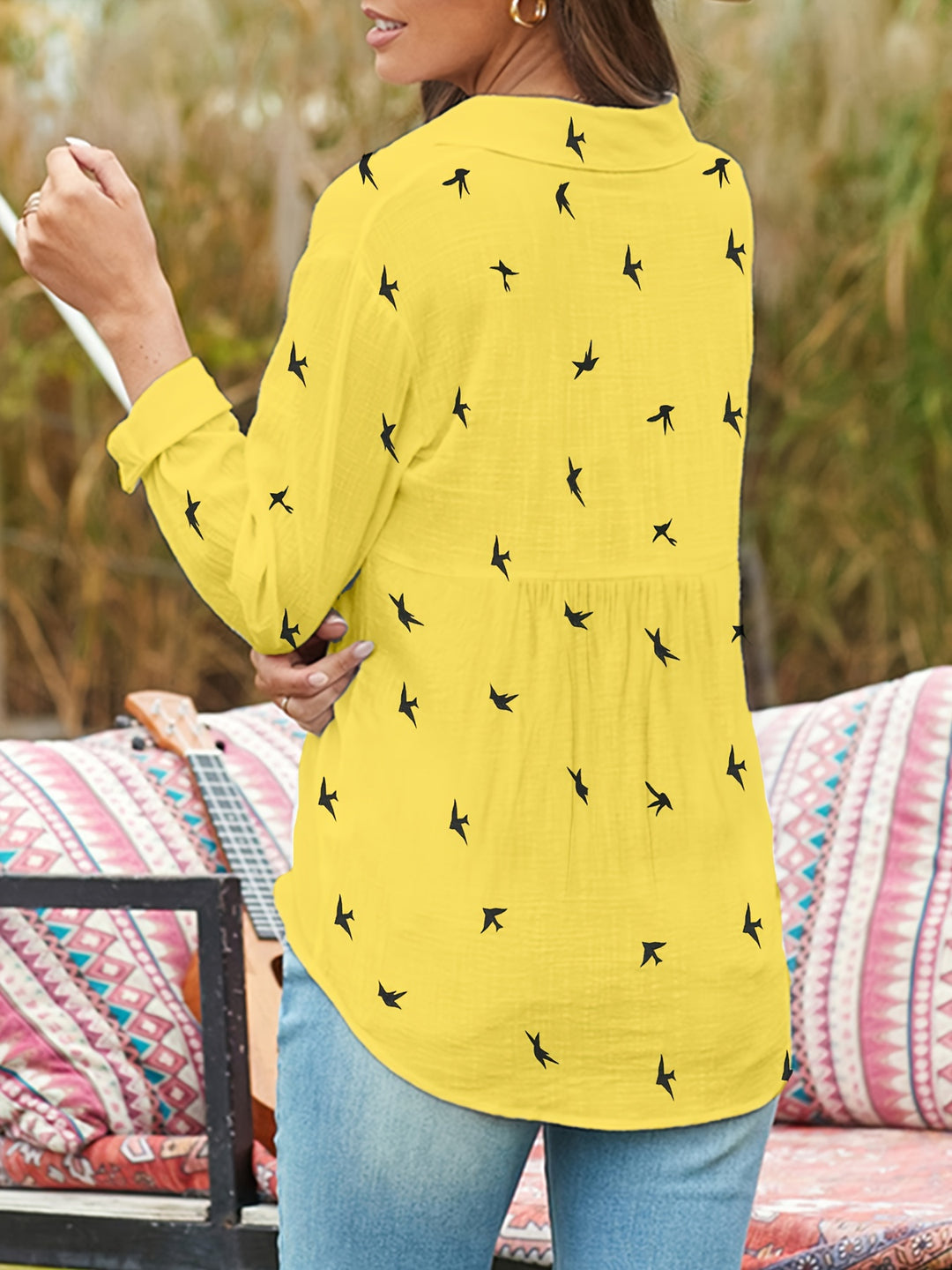 Aline | Chemise Fluide à Imprimé Oiseaux