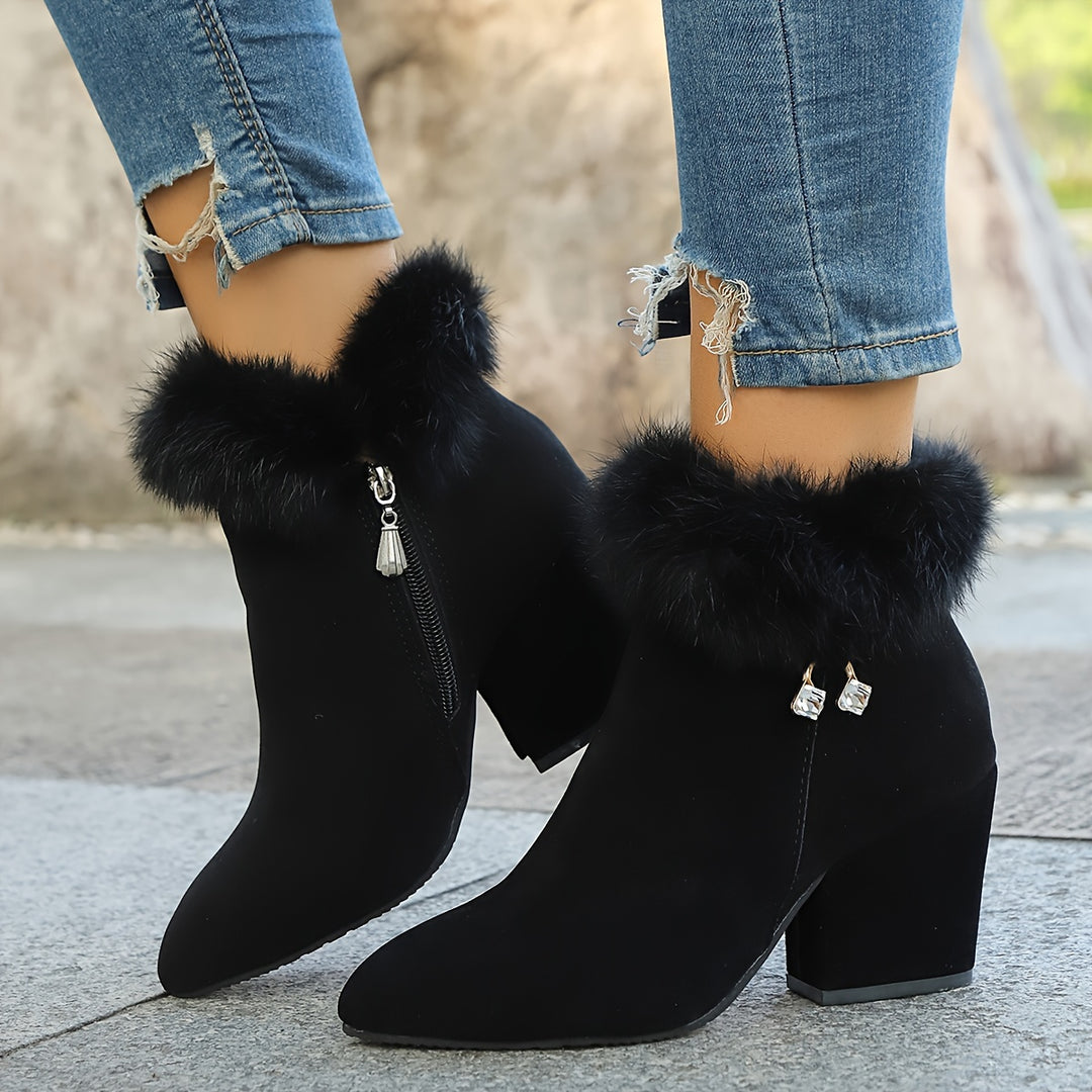 Sixtine | Bottines à Talon et Bordure Duveteuse