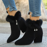 Sixtine | Bottines à Talon et Bordure Duveteuse
