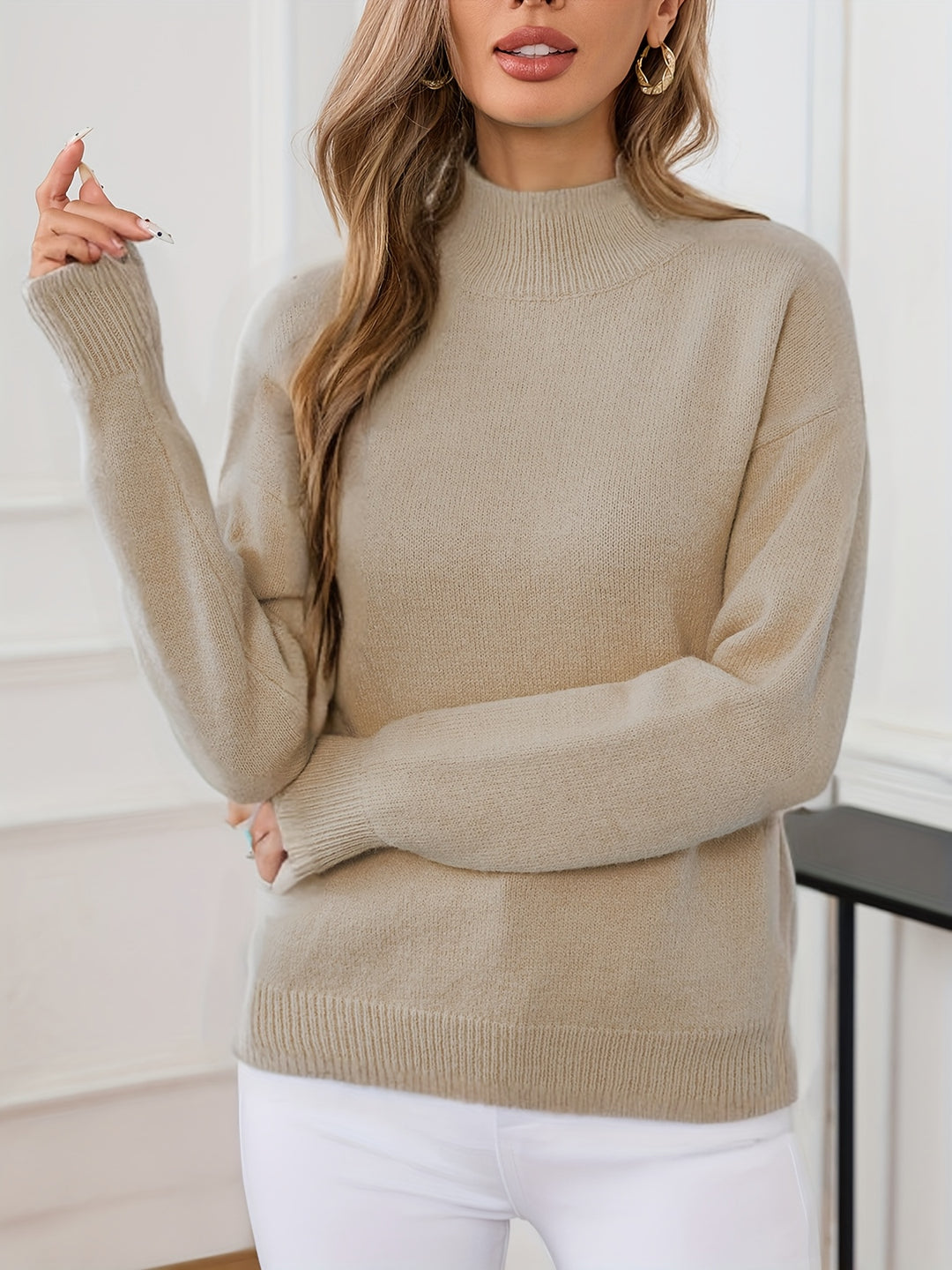 Geneviève | Pull Élégant Col Montant Épaules Tombantes