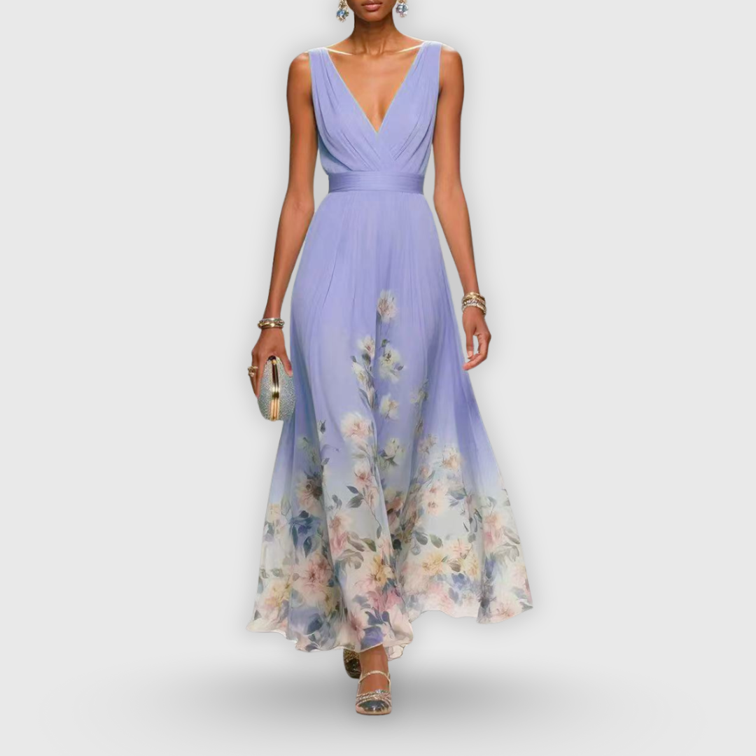 Hélène | Robe Longue Fleurie Sans Manches