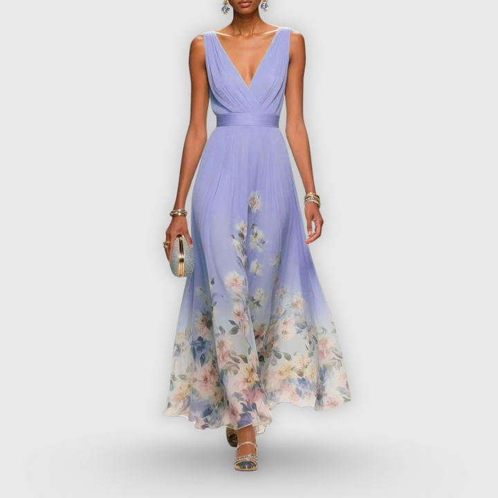 Hélène | Robe Longue Fleurie Sans Manches