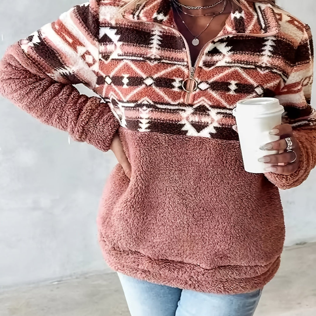 Léonie | Sweat Chaleureux à Demi-Zip et Motif Géométrique
