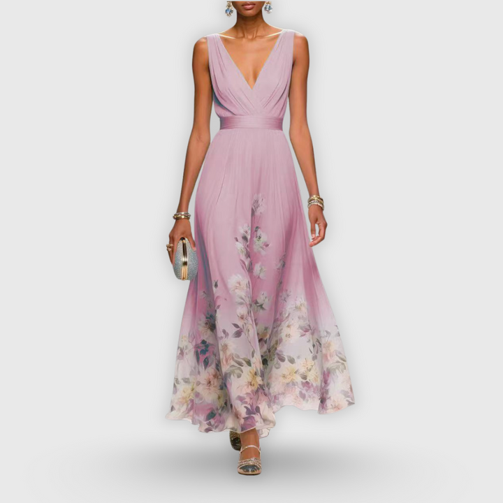 Hélène | Robe Longue Fleurie Sans Manches