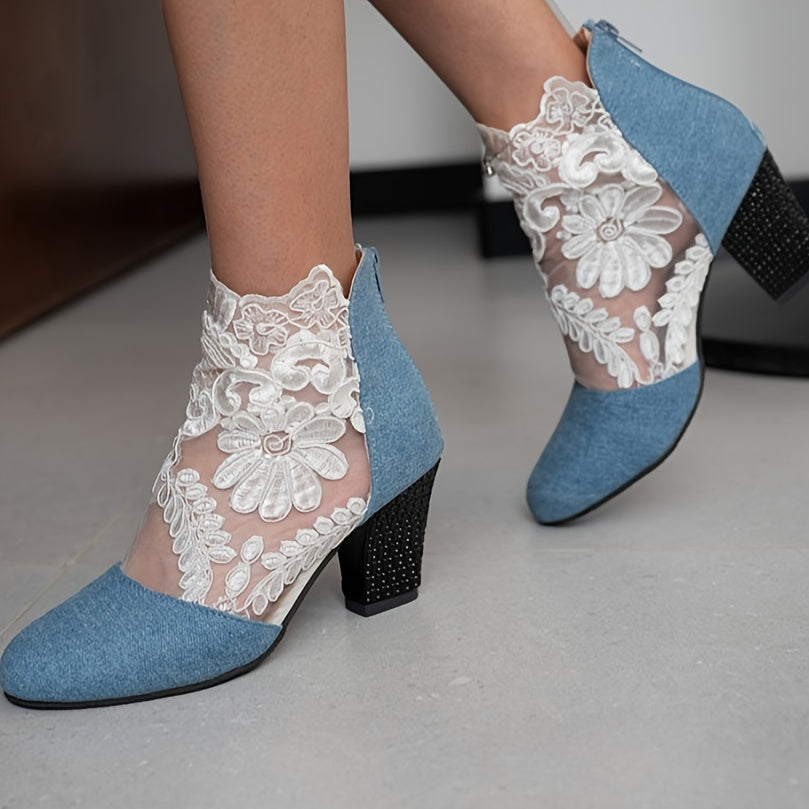 Blanche | Bottines Élégantes à Dentelle Fleurie