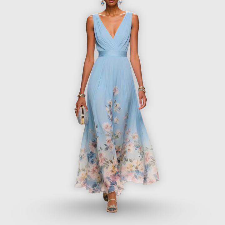 Hélène | Robe Longue Fleurie Sans Manches