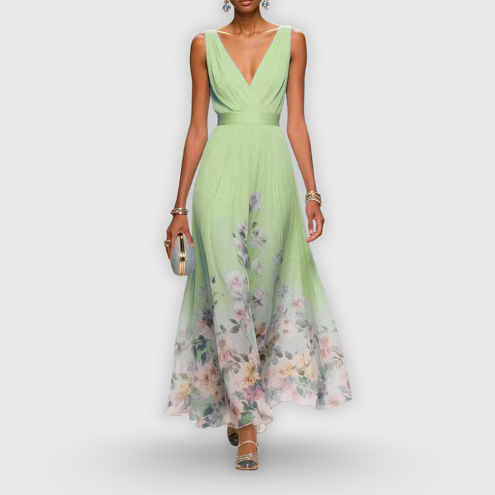 Hélène | Robe Longue Fleurie Sans Manches