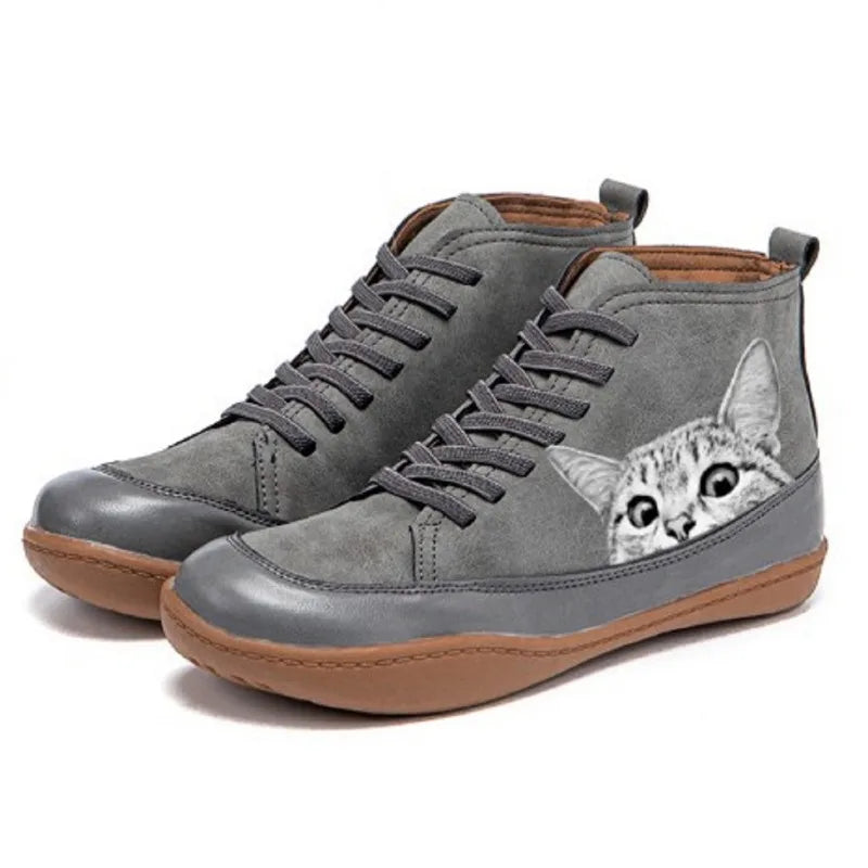 Océane | Bottines Montantes au Motif Chat