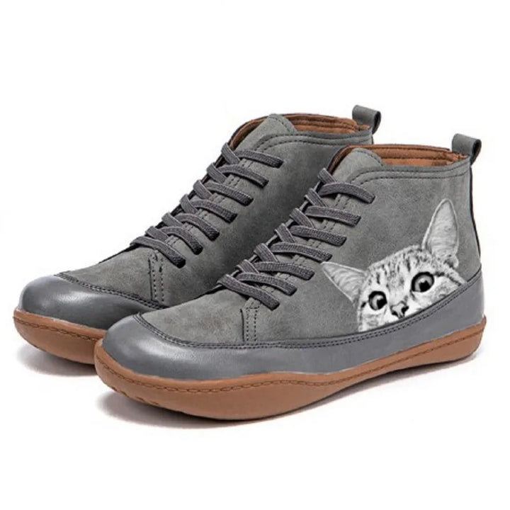 Océane | Bottines Montantes au Motif Chat