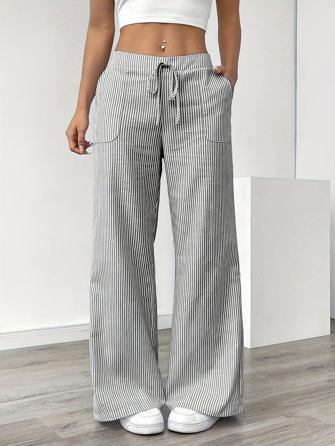 Solène | Pantalon Large à Rayures Fines