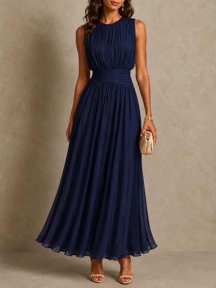 Flavie | Robe Longue Taille Froncée Sans Manches