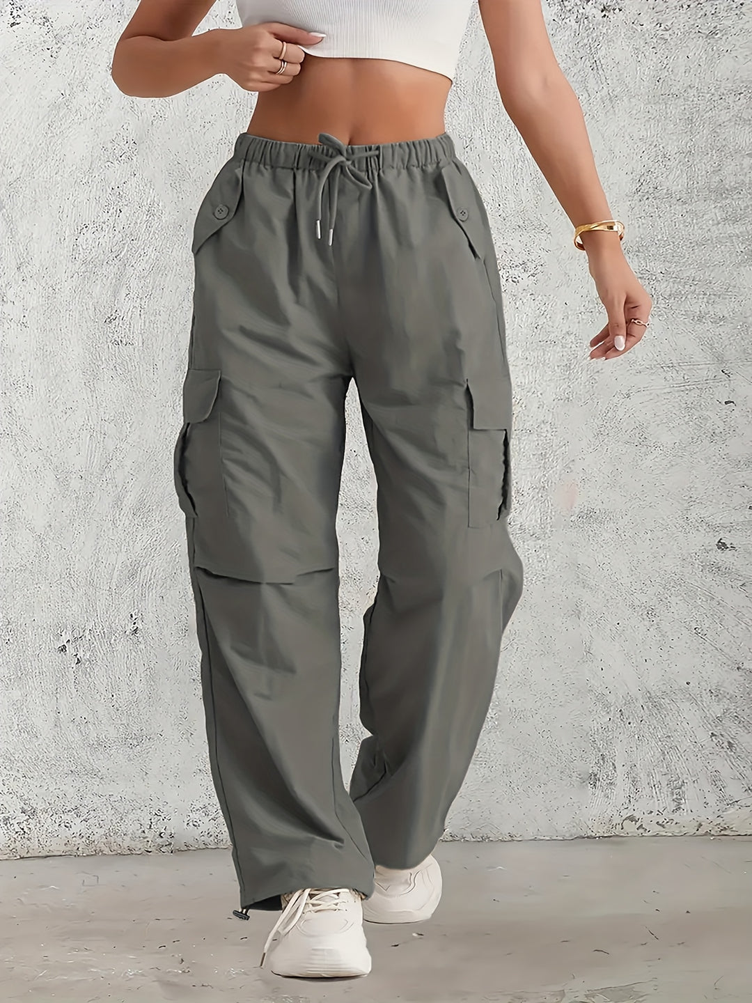 Corinne | Pantalon Cargo Fluide à Taille Coulissée
