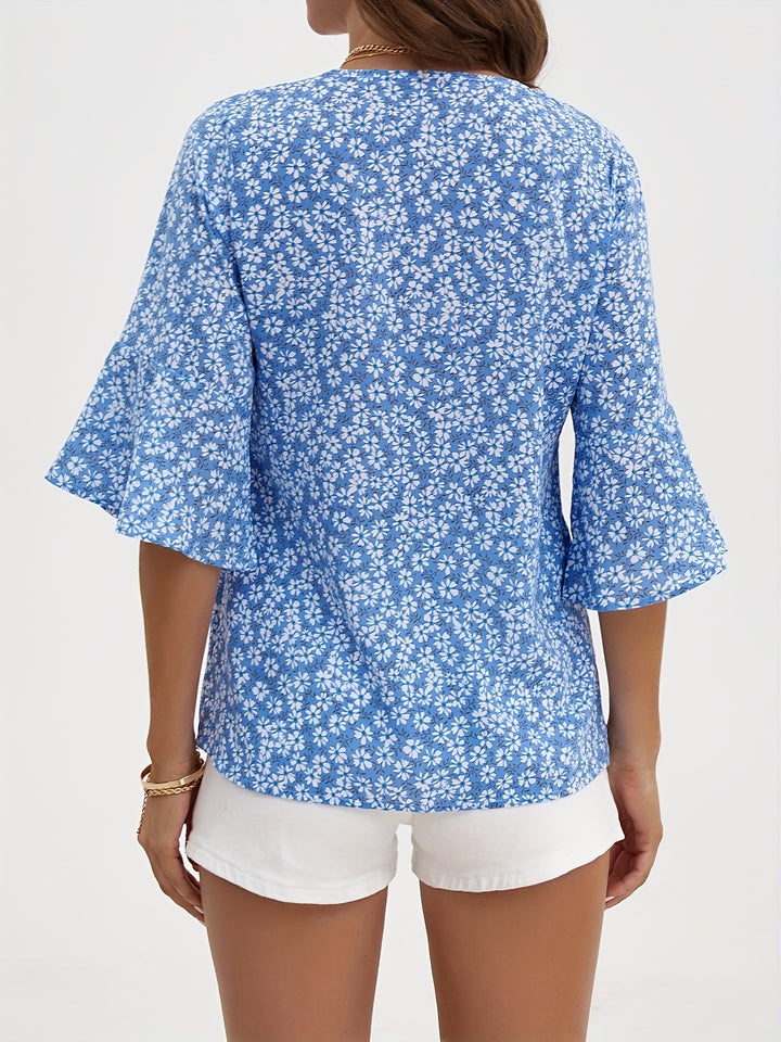 Armance | Blouse Fleurie à Manches Volantées