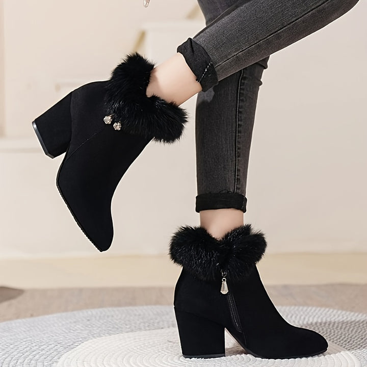 Sixtine | Bottines à Talon et Bordure Duveteuse