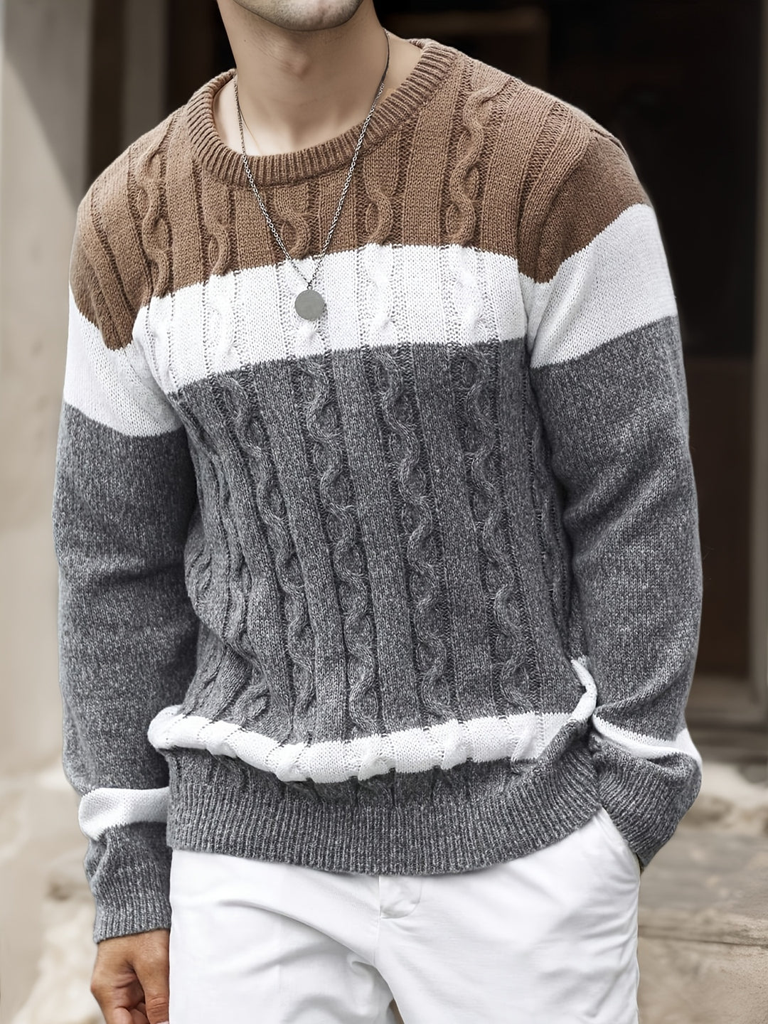 Aurélien | Pull Maille Torsadée Colorblock