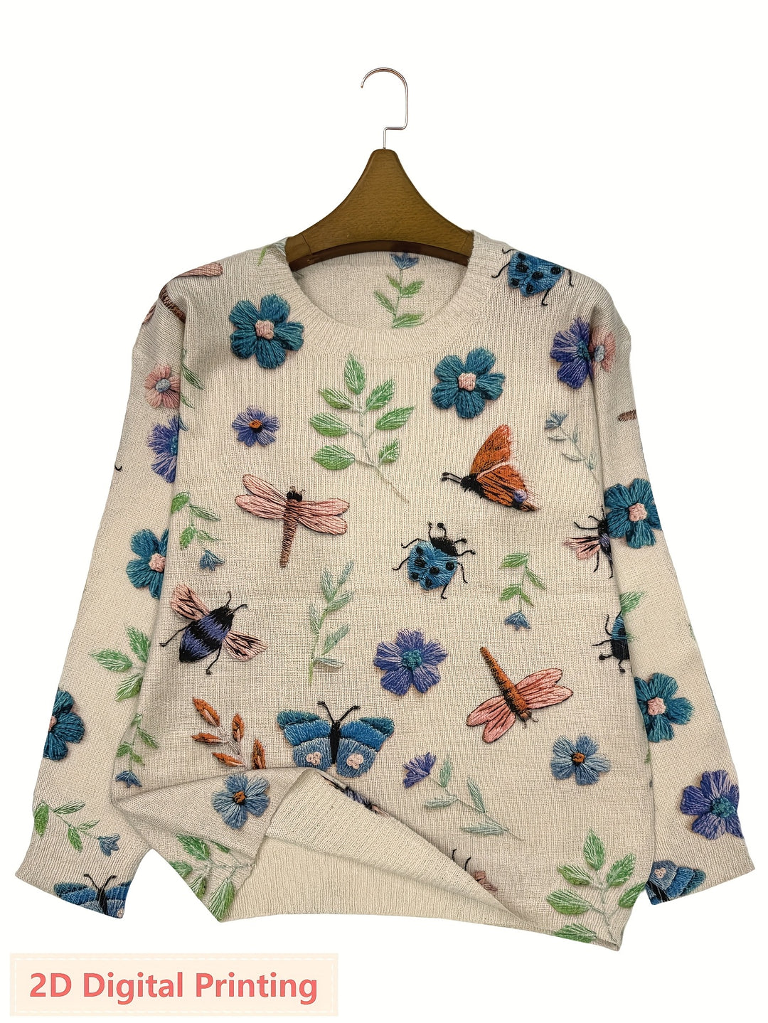 Delphine | Pull Brodé Fleurs et Insectes
