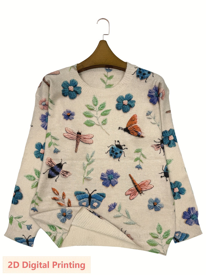 Delphine | Pull Brodé Fleurs et Insectes