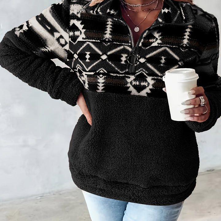 Léonie | Sweat Chaleureux à Demi-Zip et Motif Géométrique