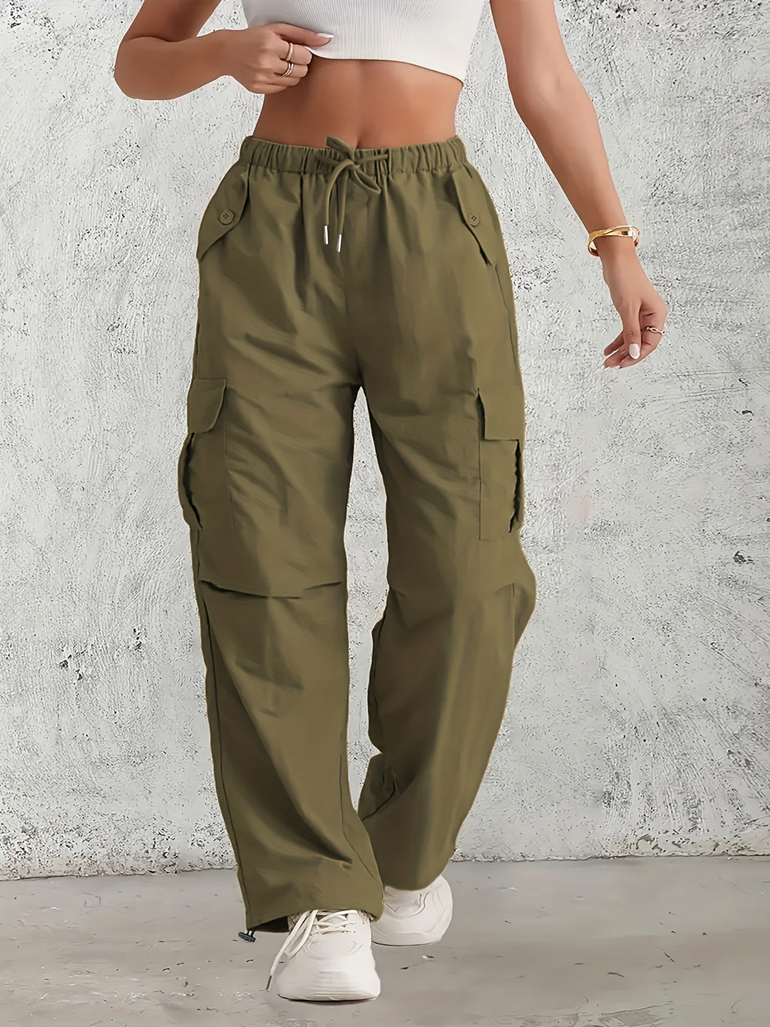 Corinne | Pantalon Cargo Fluide à Taille Coulissée