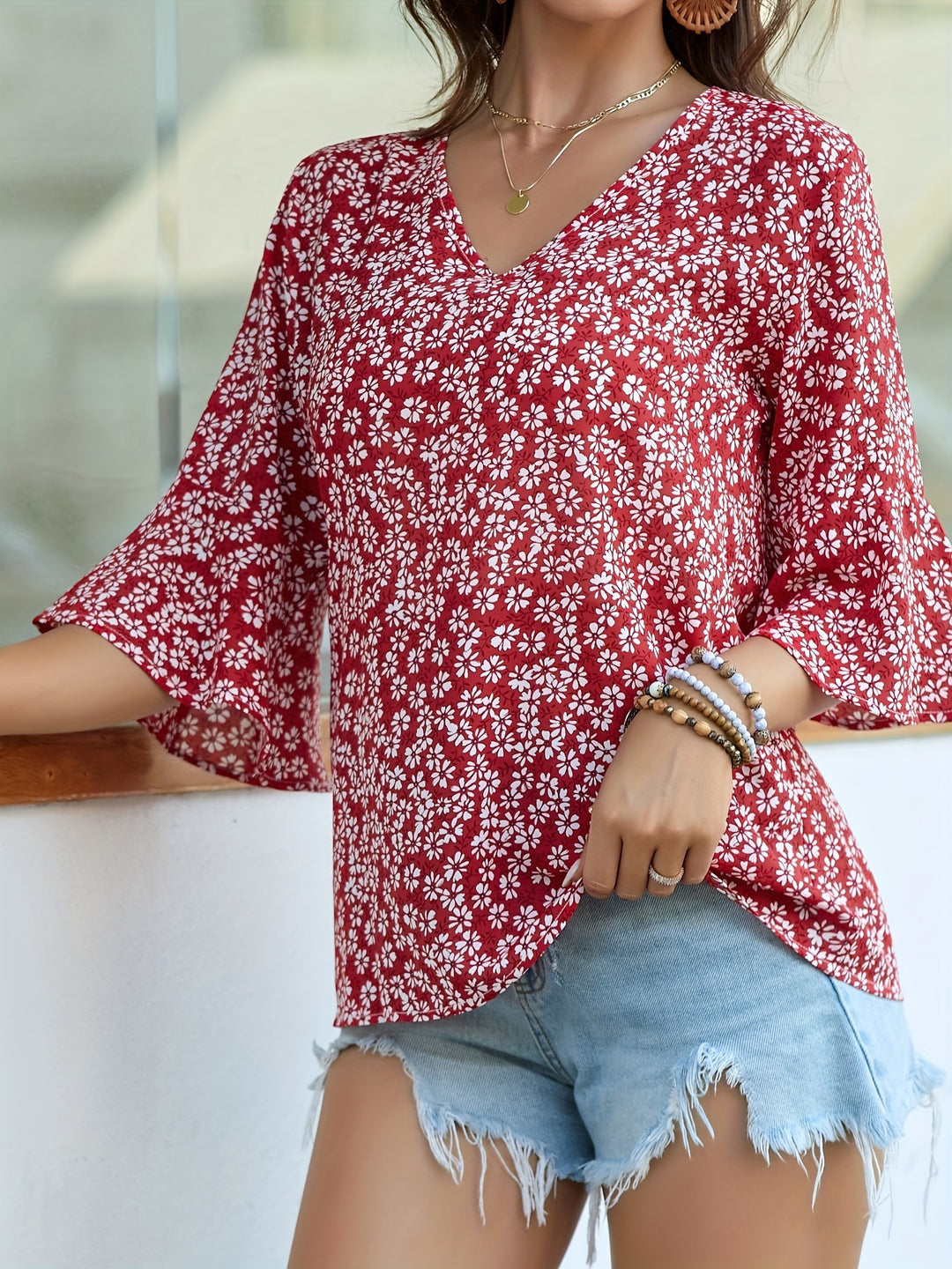 Armance | Blouse Fleurie à Manches Volantées