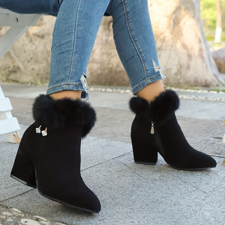 Sixtine | Bottines à Talon et Bordure Duveteuse