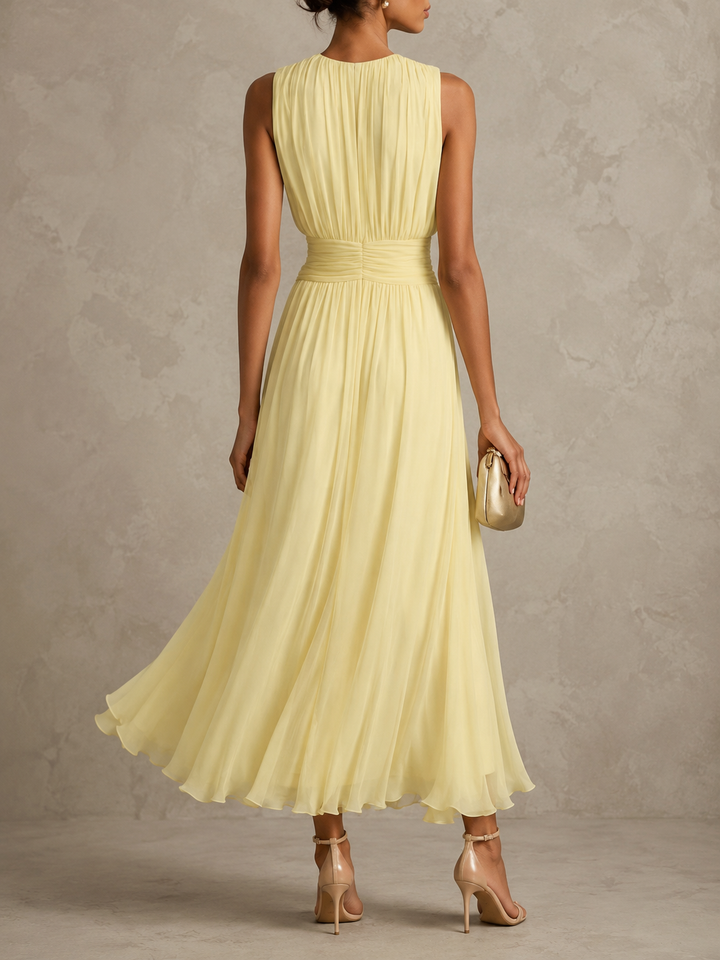Flavie | Robe Longue Taille Froncée Sans Manches