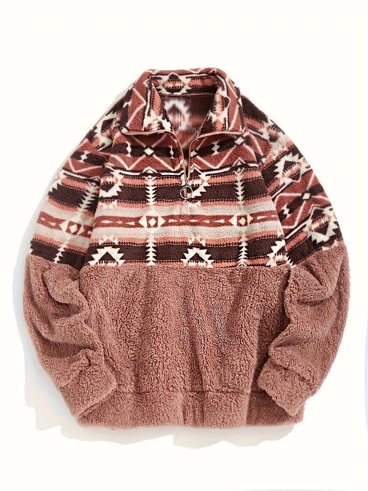Léonie | Sweat Chaleureux à Demi-Zip et Motif Géométrique