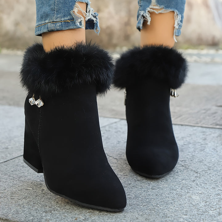 Sixtine | Bottines à Talon et Bordure Duveteuse