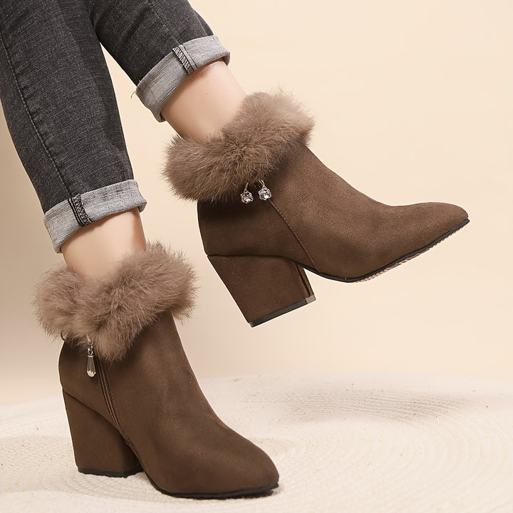 Sixtine | Bottines à Talon et Bordure Duveteuse