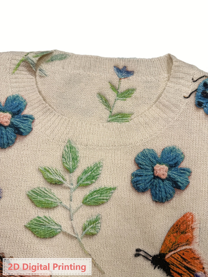 Delphine | Pull Brodé Fleurs et Insectes