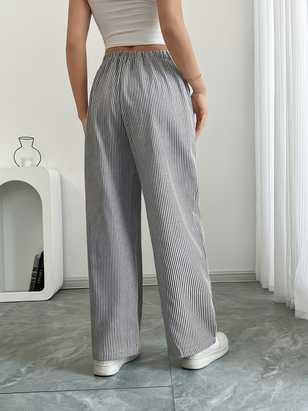 Solène | Pantalon Large à Rayures Fines