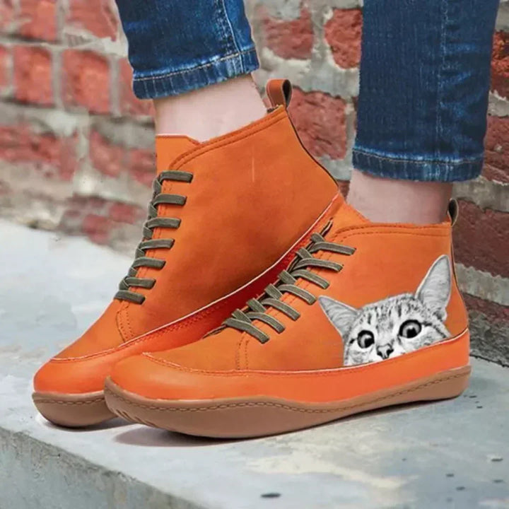 Océane | Bottines Montantes au Motif Chat