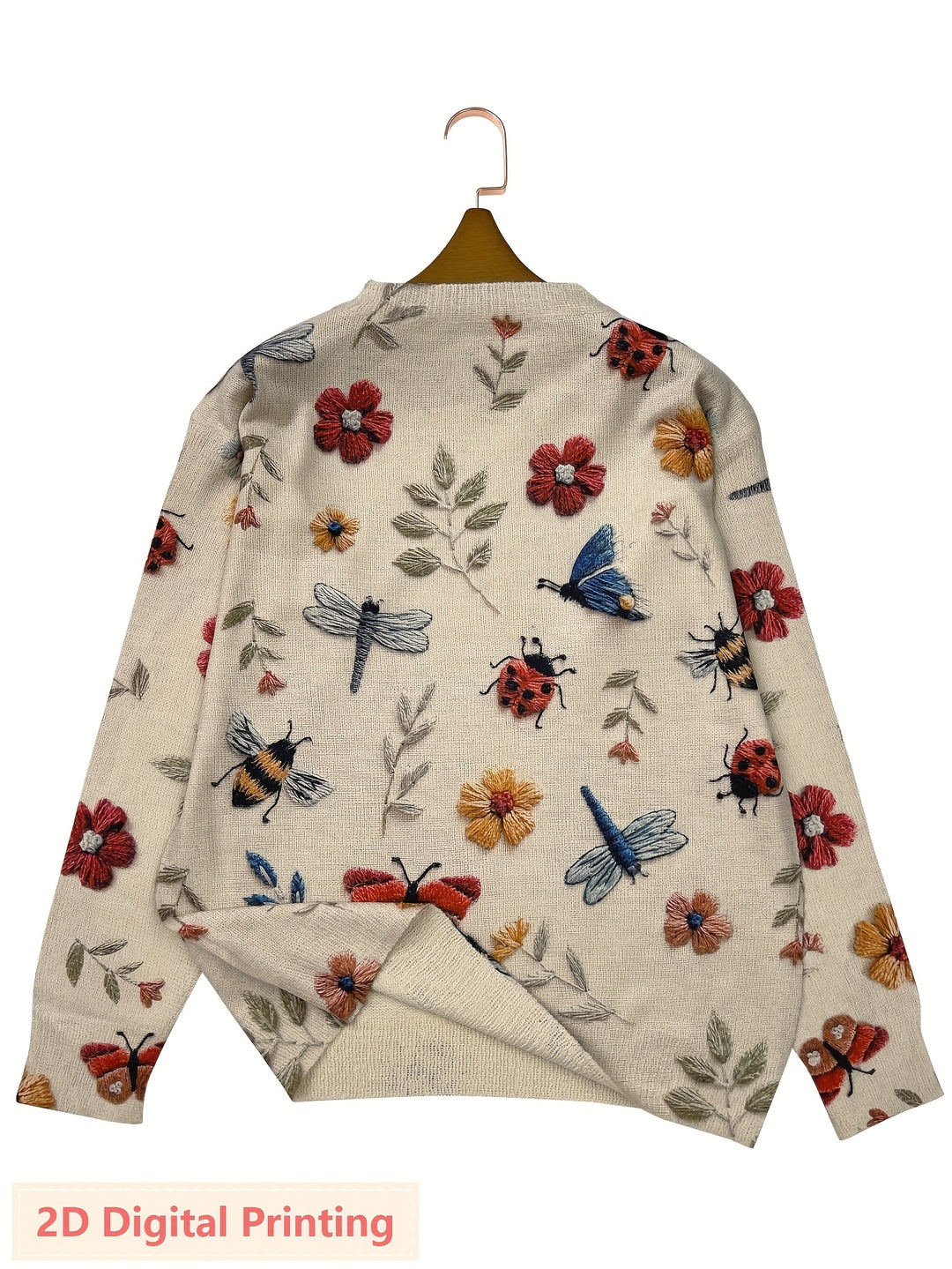 Delphine | Pull Brodé Fleurs et Insectes